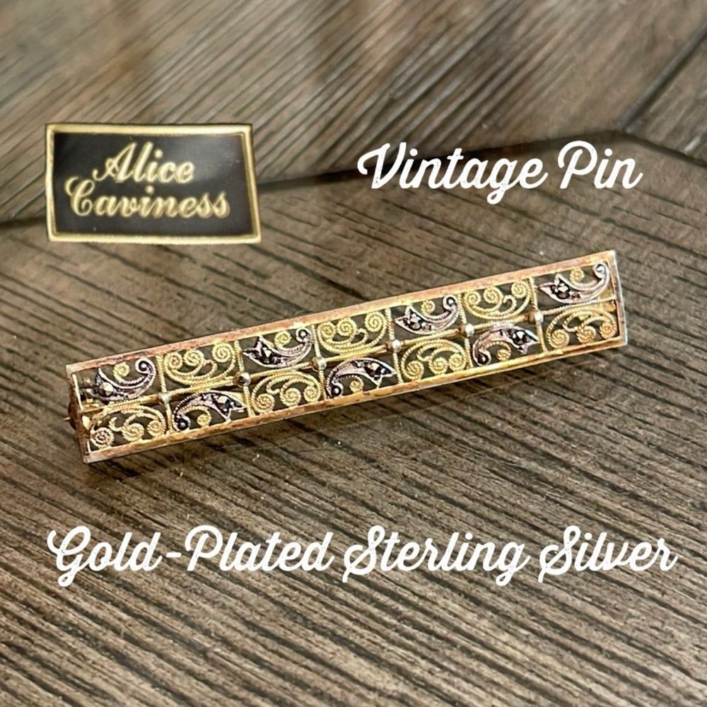 Vintage Alice Caviness Sterling and Marcasite Filigree Bar Pin